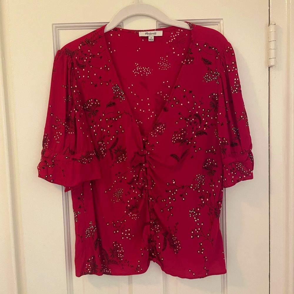 Red floral Madewell button blouse size 10